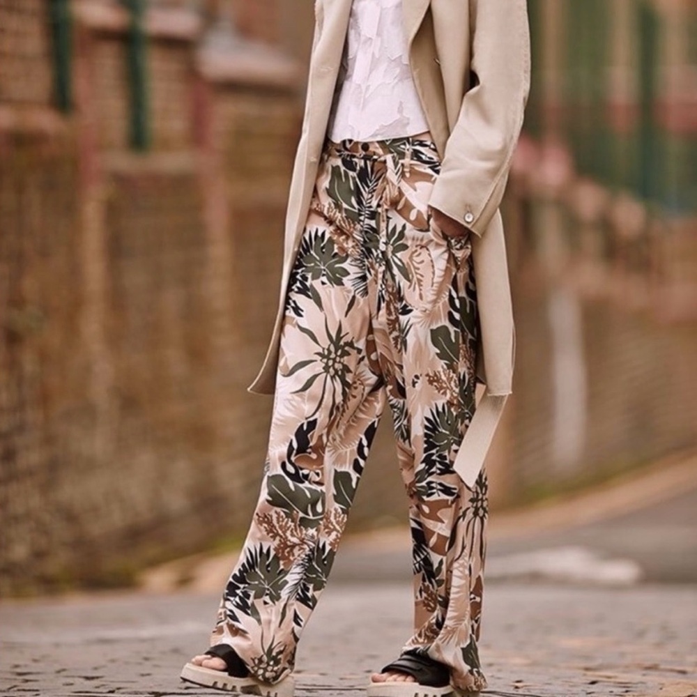 rag & bone Victoria Tropical 100% Silk Wide Leg Pants Floral Resortwear Sz 00